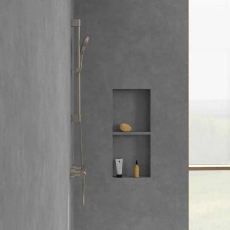 Set de duș Villeroy&Boch, Universal Showers, cu bară, portsăpun, pară duș și furtun, brushed nickel